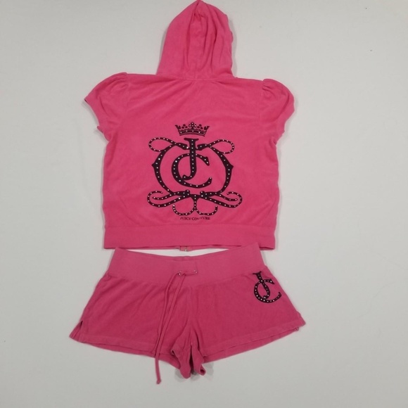 Pink Juicy Couture Tracksuit Terry Matching 2 Piece Set Medium XL Short Jacket
